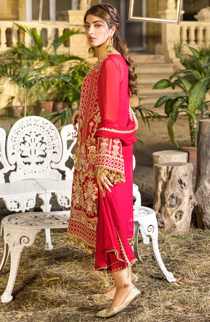 Orient - Unstitched 3 Piece Embroidered Chiffon Shirt , Raw Silk Pant and Chiffon Dupatta
