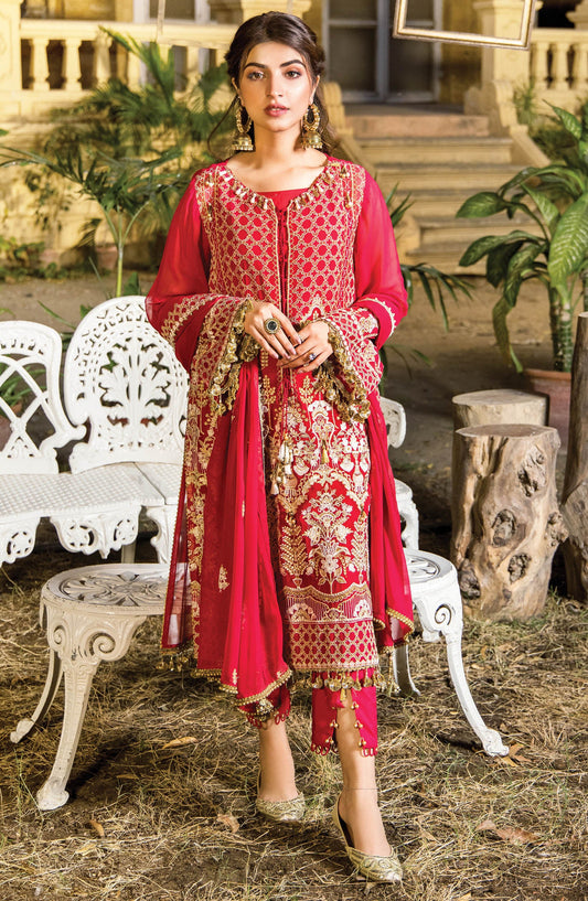 Orient - Unstitched 3 Piece Embroidered Chiffon Shirt , Raw Silk Pant and Chiffon Dupatta
