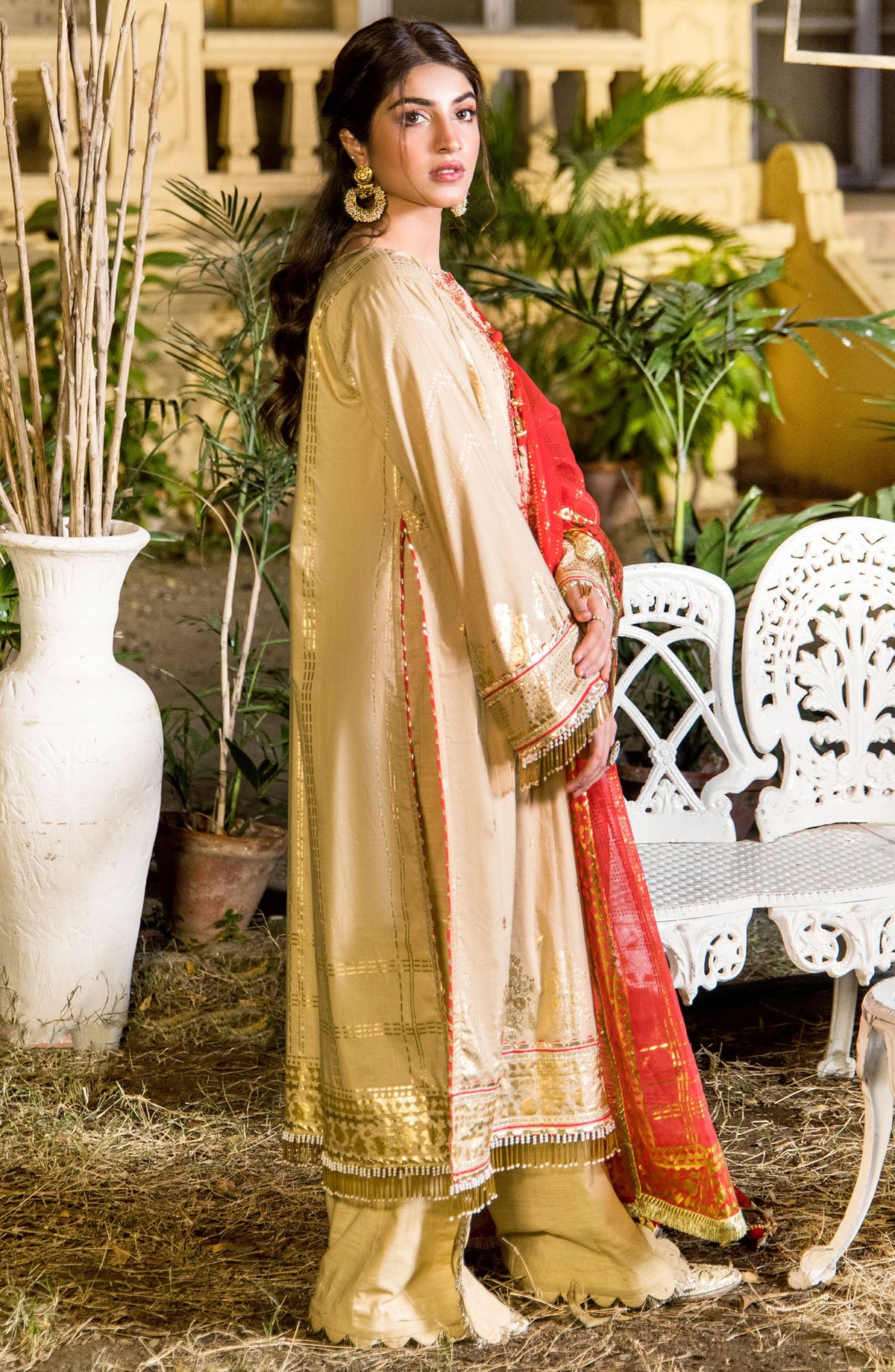 Orient - Unstitched 3 Piece Embroidered Fancy Yarn Dyed Shirt , Cambric Pant and Organza Dupatta