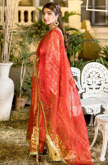 Orient - Unstitched 3 Piece Embroidered Fancy Yarn Dyed Shirt , Cambric Pant and Organza Dupatta