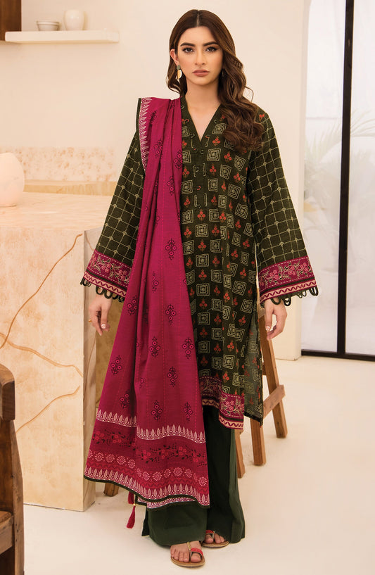 Orient - Unstitched 3 Piece Printed Khaddar Shirt, Pant and Khaddar Shawl Dupatta