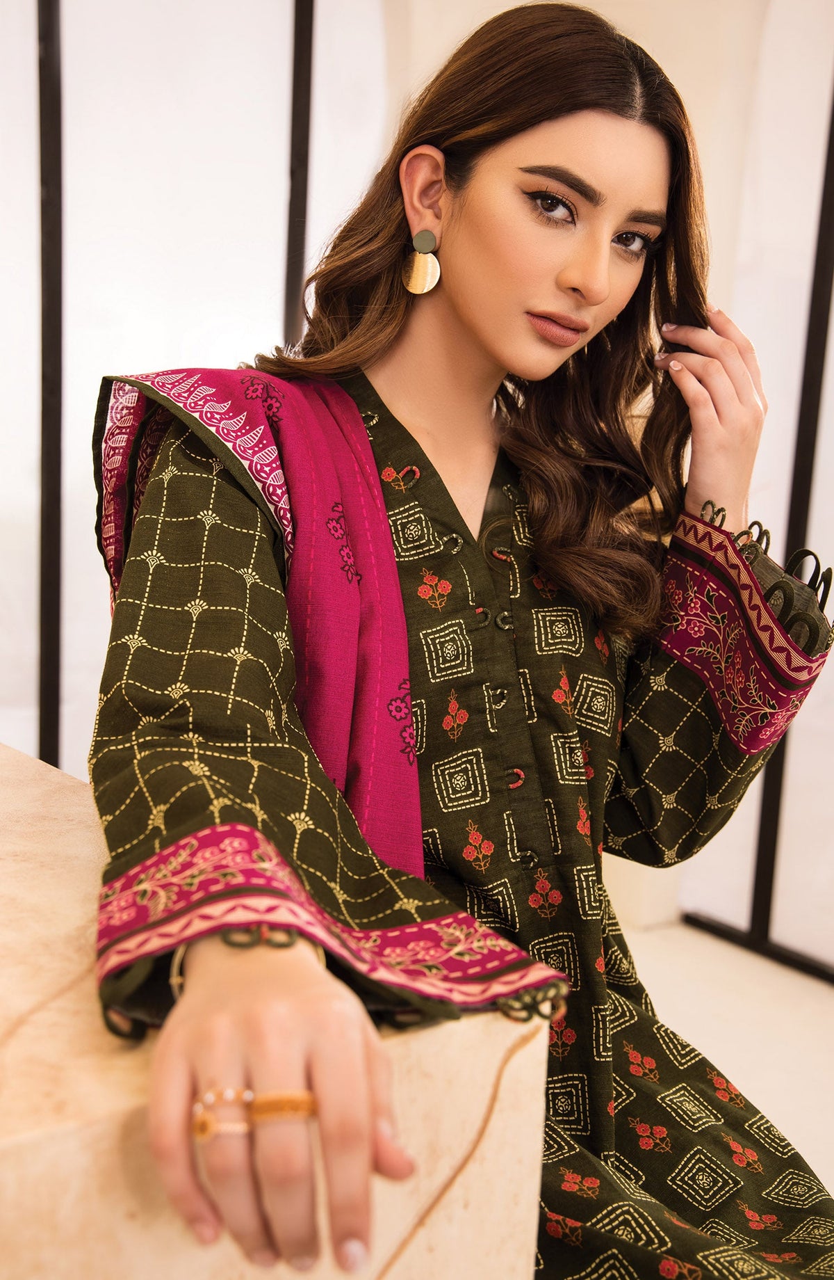 Orient - Unstitched 3 Piece Printed Khaddar Shirt, Pant and Khaddar Shawl Dupatta