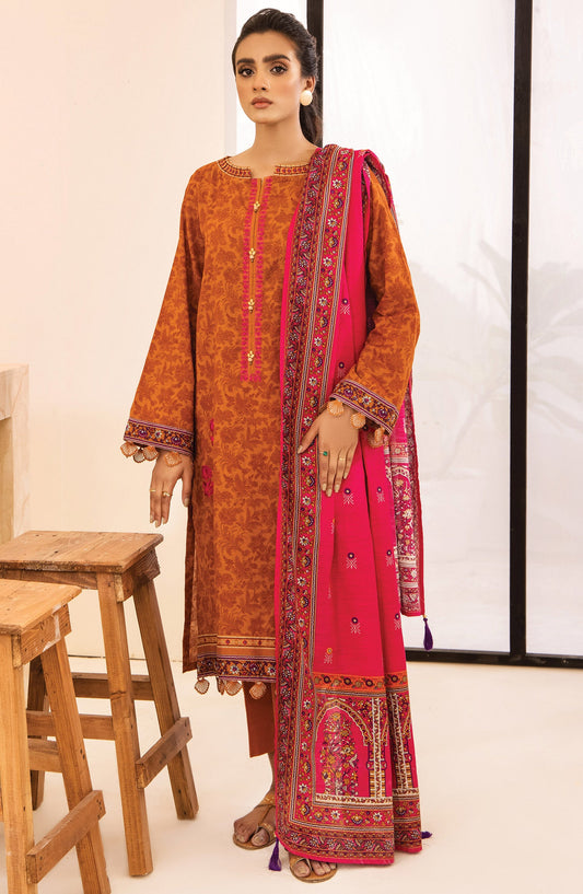 Orient - Unstitched 3 Piece Embroidered Khaddar Shirt , Pant and Khaddar Dupatta