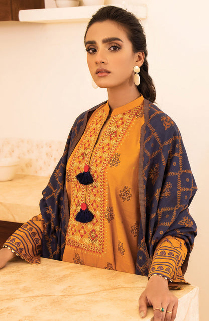 Orient - Unstitched 3 Piece Embroidered Khaddar Shirt, Pant and Jacquard Shawl Dupatta