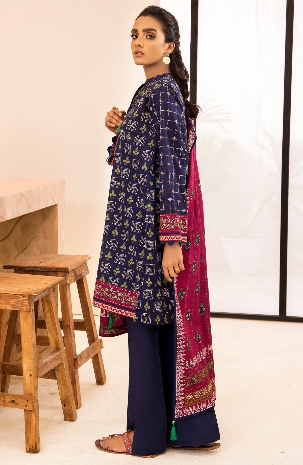 Orient - Unstitched 3 Piece Printed Khaddar Shirt, Pant and Khaddar Shawl Dupatta