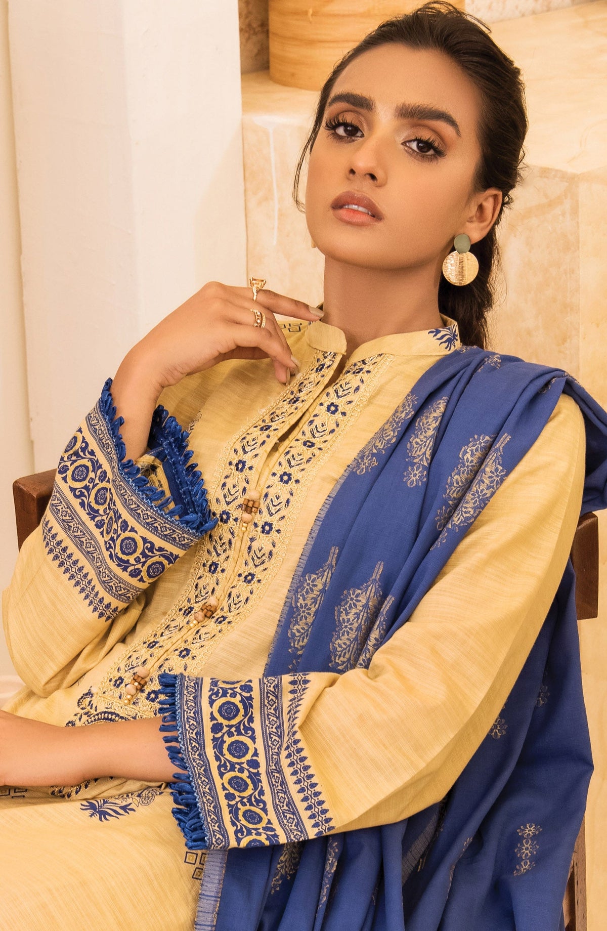 Orient - Unstitched 3 Piece Embroidered Khaddar Shirt, Pant and Jacquard Shawl Dupatta