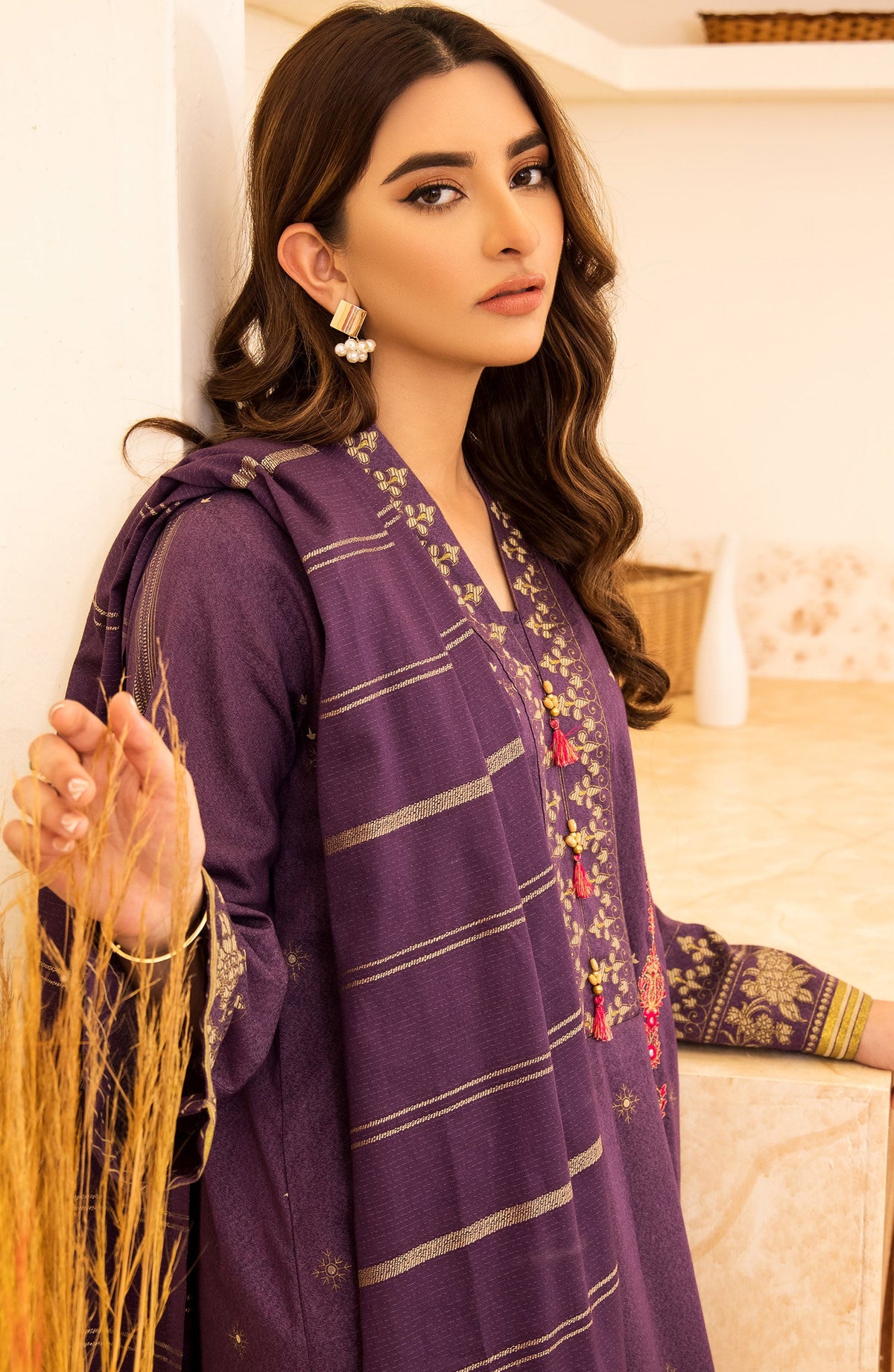 Orient - Unstitched 3 Piece Embroidered Karandi Shirt, Pant and Karandi Zari Shawl Dupatta