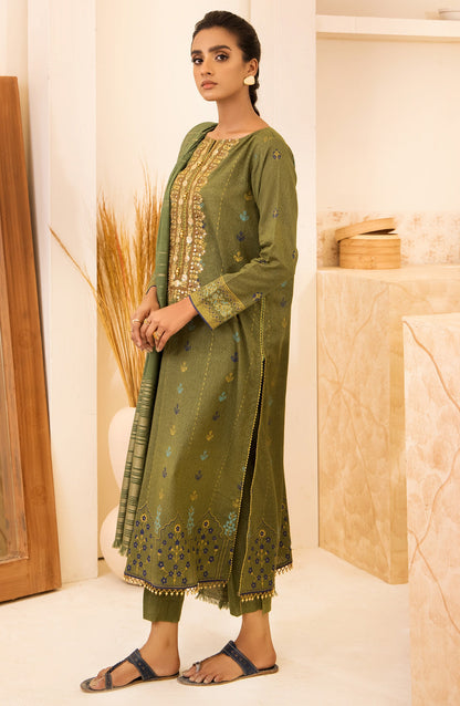 Orient - Unstitched 3 Piece Embroidered Karandi Shirt, Pant and Karandi Zari Shawl Dupatta