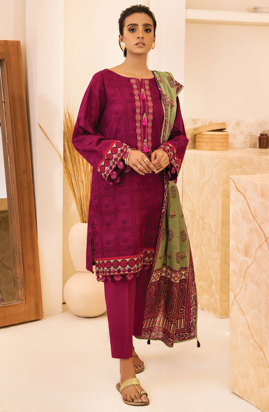 Orient - Unstitched 3 Piece Embroidered Khaddar Shirt , Pant and Khaddar Dupatta