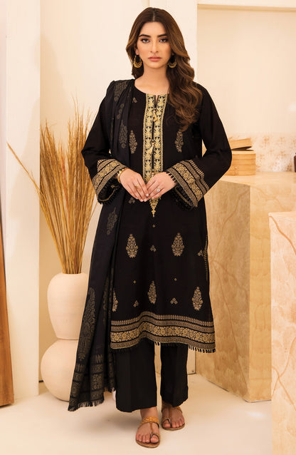 Orient - Unstitched 3 Piece Embroidered Khaddar Shirt , Pant and Jacquard Shawl Dupatta