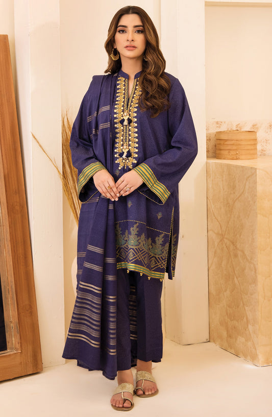 Orient - Unstitched 3 Piece Embroidered Karandi Shirt, Pant and Karandi Zari Shawl Dupatta