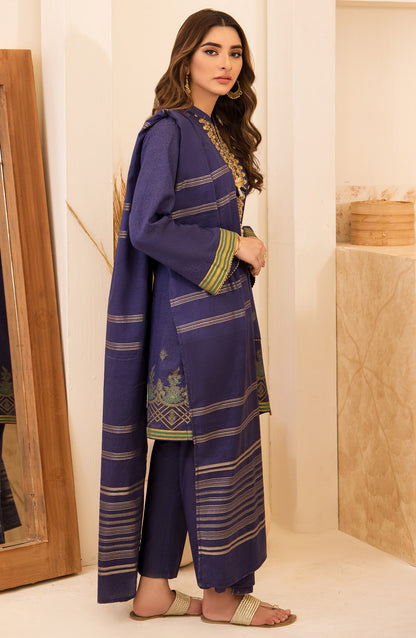 Orient - Unstitched 3 Piece Embroidered Karandi Shirt, Pant and Karandi Zari Shawl Dupatta