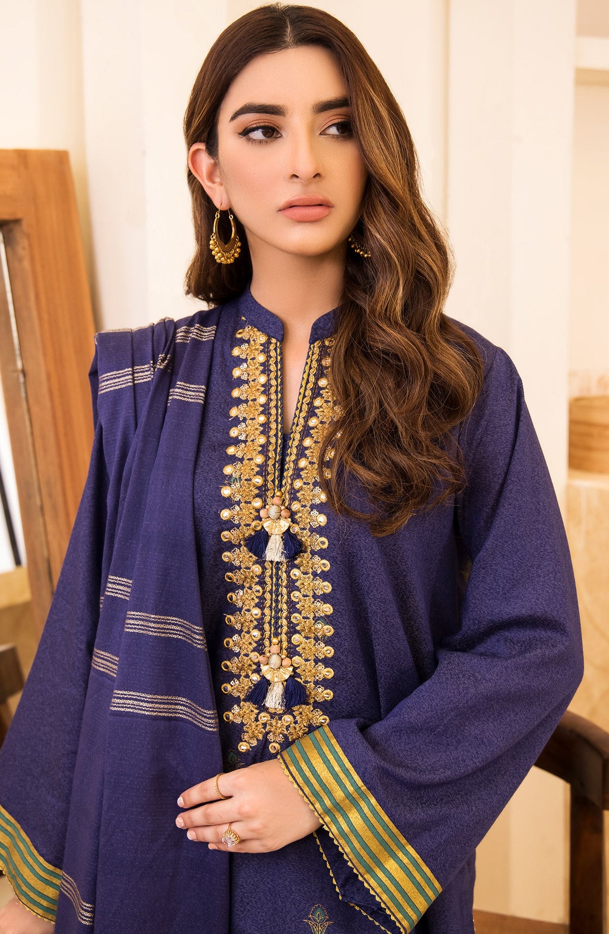 Orient - Unstitched 3 Piece Embroidered Karandi Shirt, Pant and Karandi Zari Shawl Dupatta