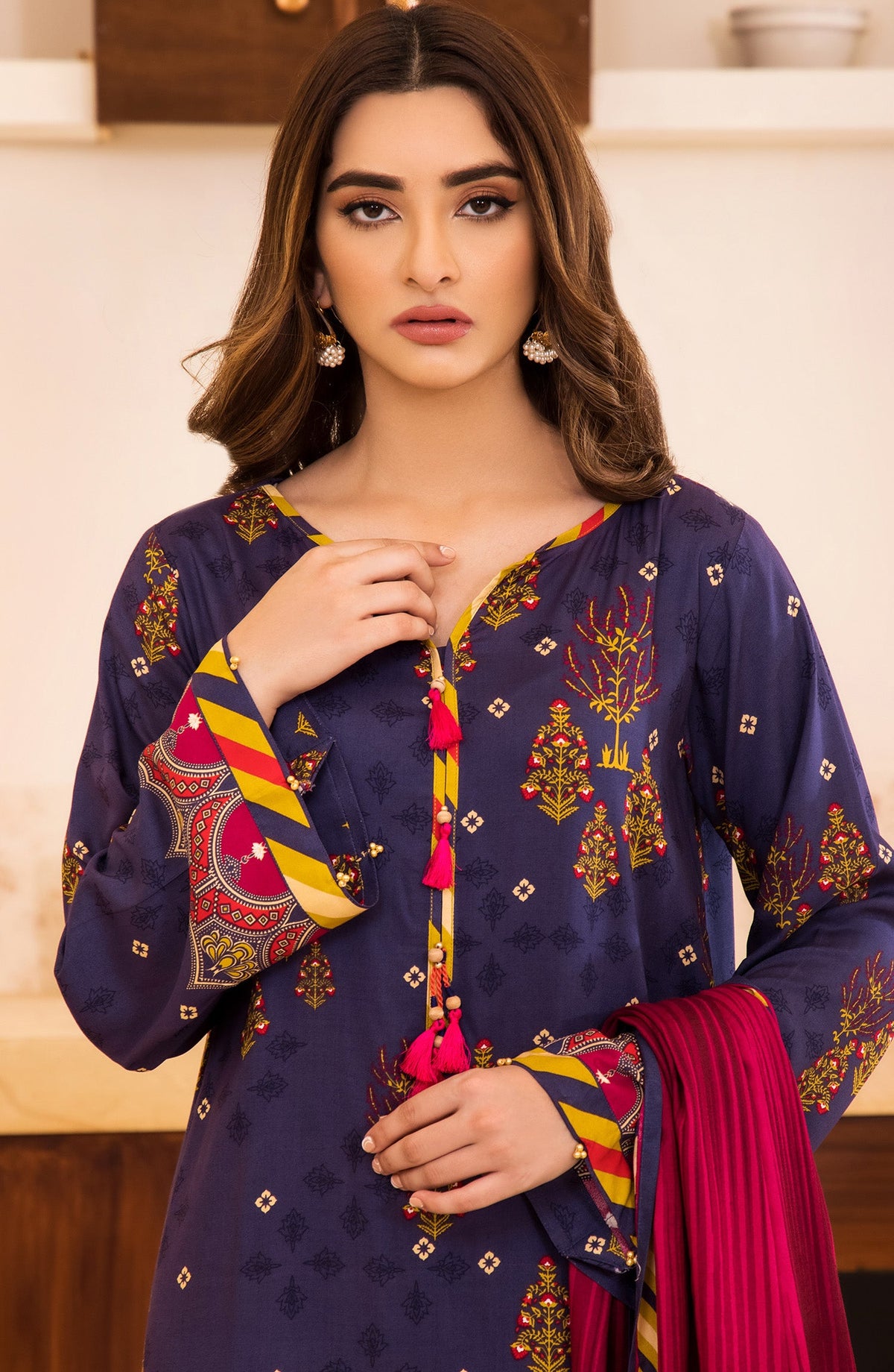 Orient - Unstitched 3 Piece Printed Linen Shirt , Pant and Linen Shawl Dupatta