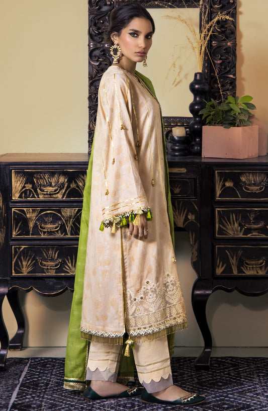 Orient - Unstitched 3 Piece Embroidered Jacquard Shirt , Cambric Pant and Masuri Stripe Dupatta