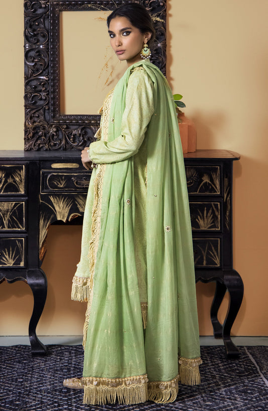 Orient - Unstitched 3 Piece Embroidered Jacquard Shirt , Cambric Pant and Masuri Stripe Dupatta