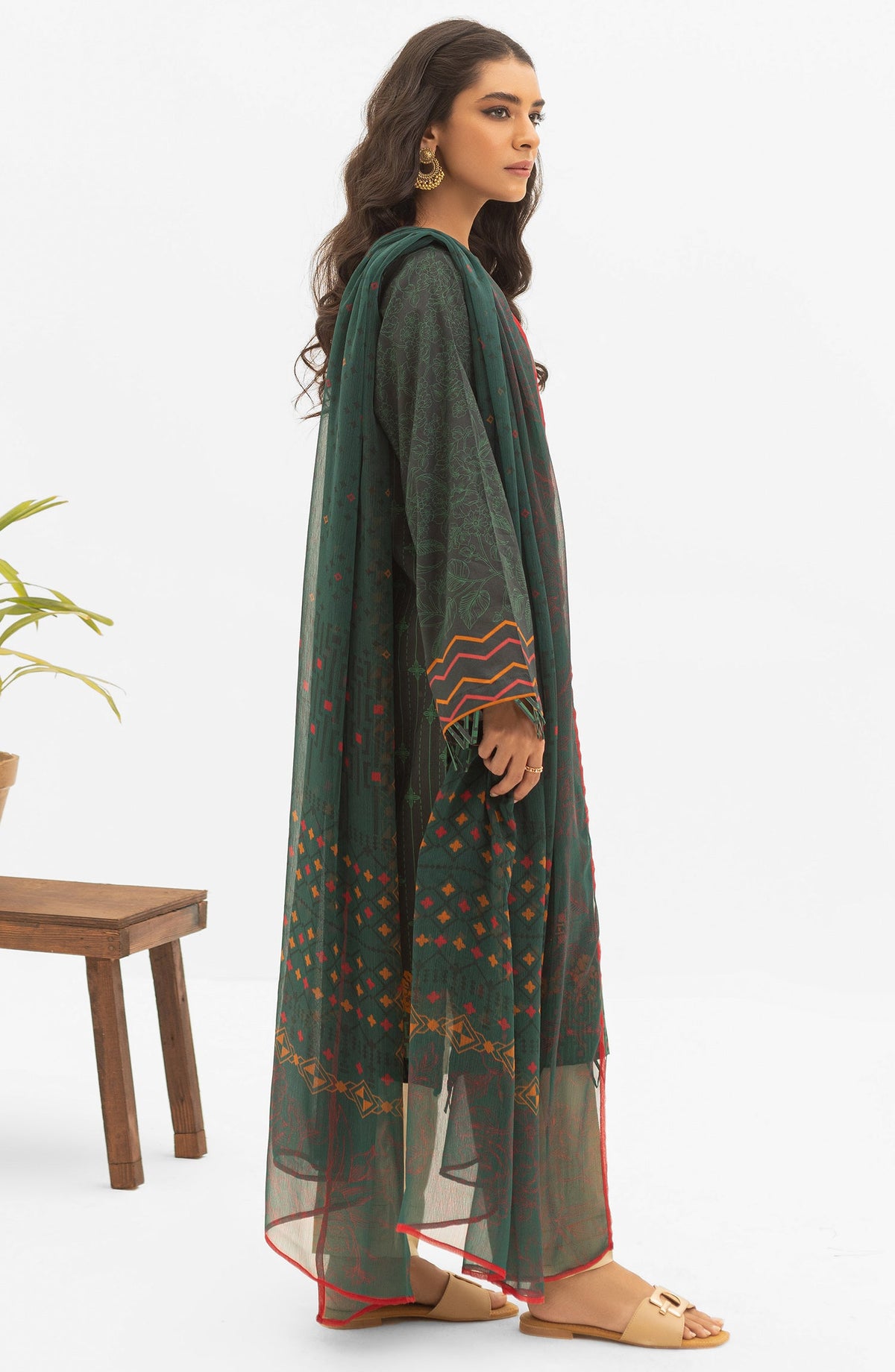 Orient - Unstitched 2 Piece Embroidered Lawn Shirt and Chiffon Dupatta