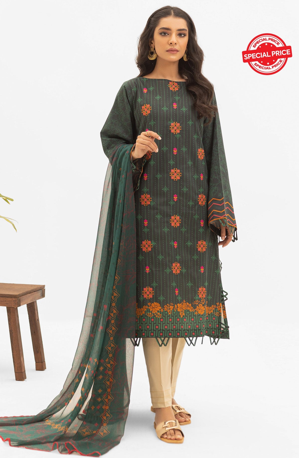 Orient - Unstitched 2 Piece Embroidered Lawn Shirt and Chiffon Dupatta