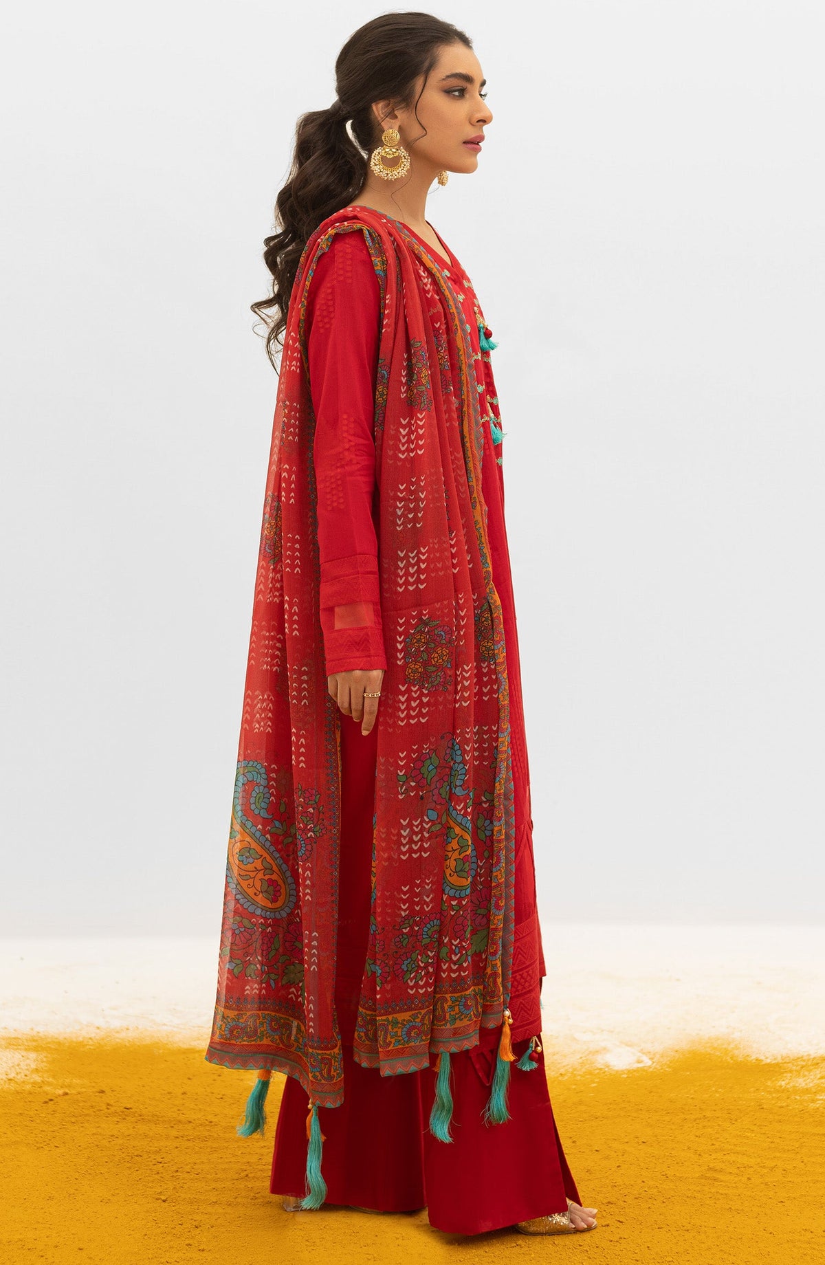 Orient - Unstitched 3 Piece Embroidered Jacquard Shirt , Cambric Pant and Chiffon Dupatta