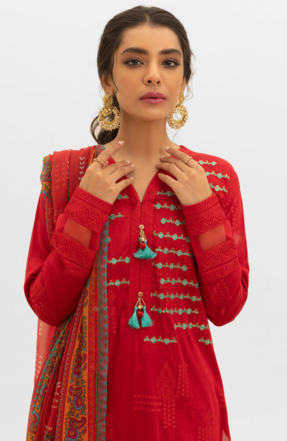 Orient - Unstitched 3 Piece Embroidered Jacquard Shirt , Cambric Pant and Chiffon Dupatta