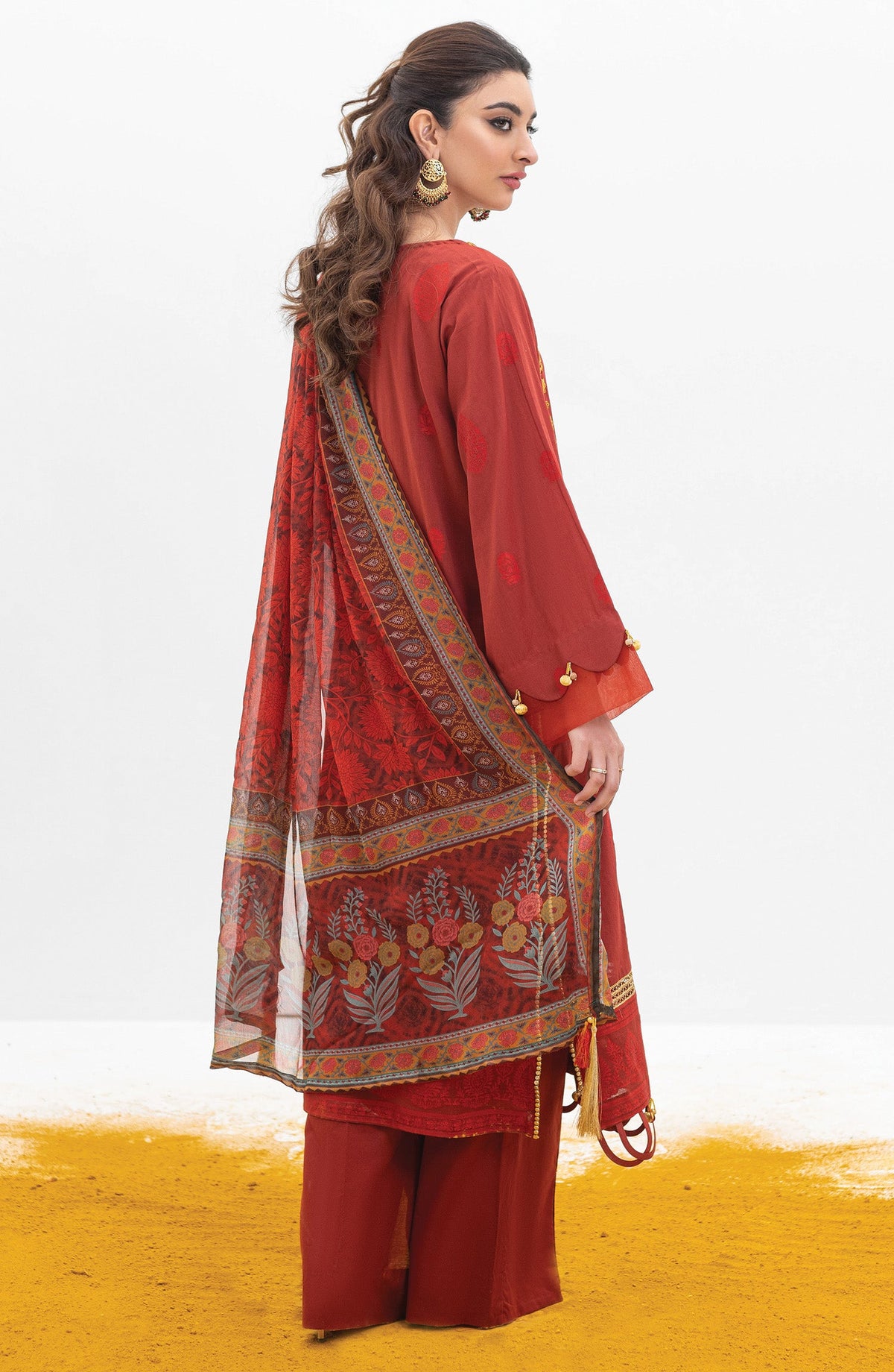 Orient - Unstitched 3 Piece Embroidered Jacquard Shirt , Cambric Pant and Chiffon Dupatta