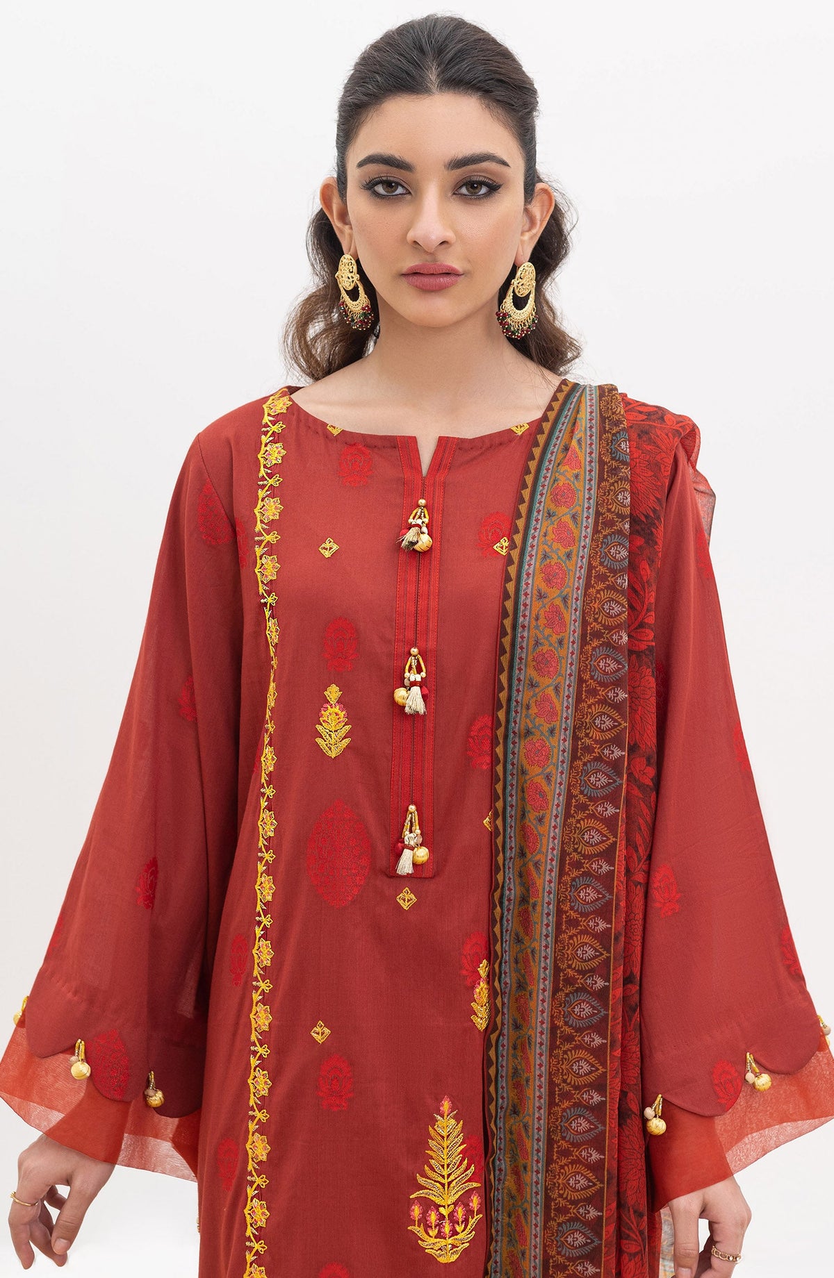 Orient - Unstitched 3 Piece Embroidered Jacquard Shirt , Cambric Pant and Chiffon Dupatta