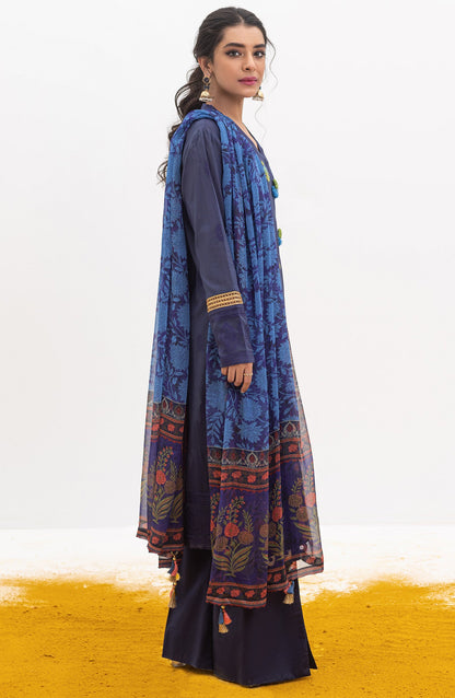 Orient - Unstitched 3 Piece Embroidered Jacquard Shirt , Cambric Pant and Chiffon Dupatta