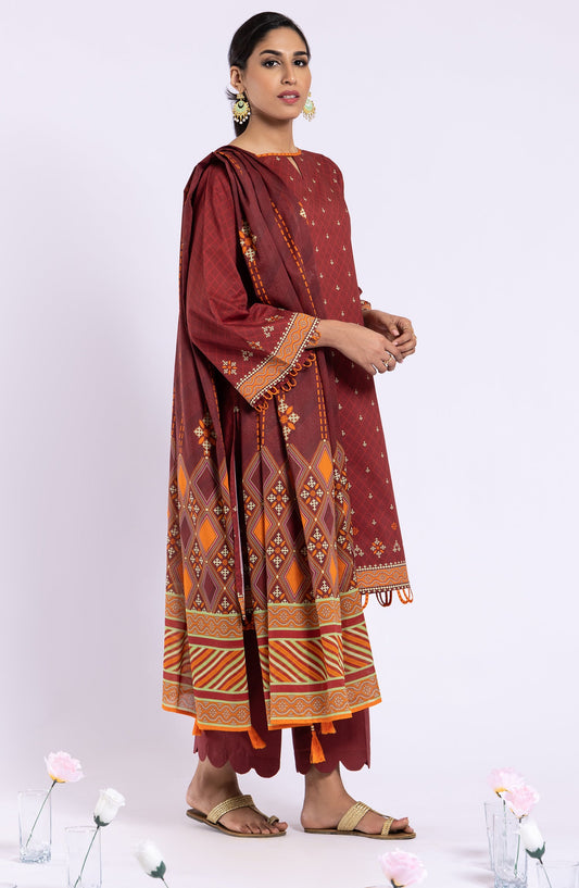 Orient - Unstitched 3 Piece Printed Lawn Shirt , Cambric Pant and Lawn Dupatta