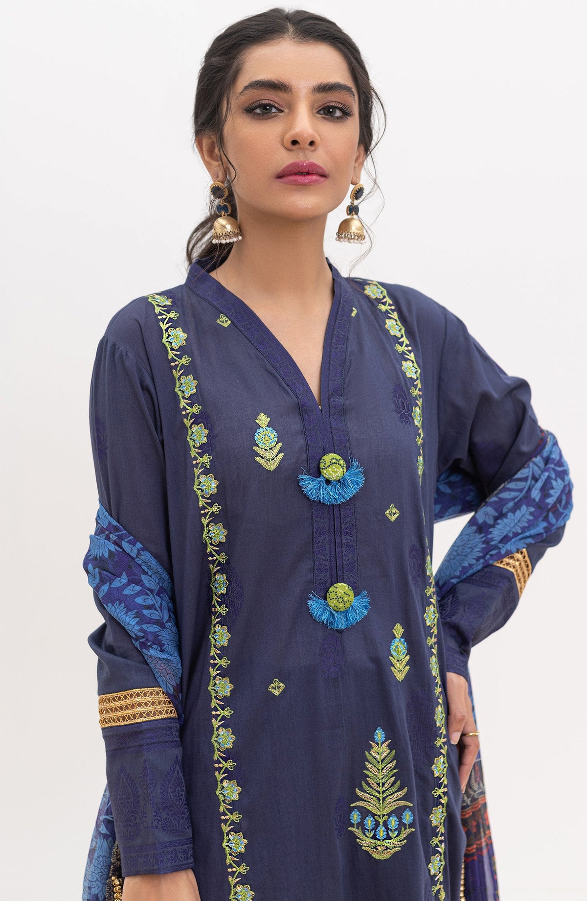 Orient - Unstitched 3 Piece Embroidered Jacquard Shirt , Cambric Pant and Chiffon Dupatta