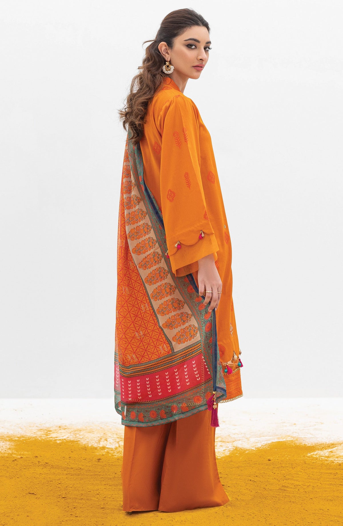 Orient - Unstitched 3 Piece Embroidered Jacquard Shirt , Cambric Pant and Chiffon Dupatta