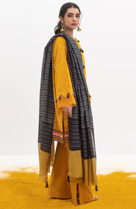 Orient - Unstitched 3 Piece Printed Lawn Shirt , Cambric Pant and Yarn Dyed Dupatta