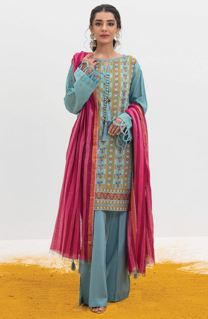 Orient - Unstitched 3 Piece Printed Lawn Shirt , Cambric Pant and Yarn Dyed Dupatta
