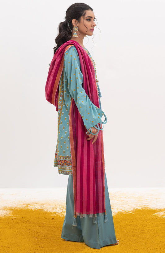 Orient - Unstitched 3 Piece Printed Lawn Shirt , Cambric Pant and Yarn Dyed Dupatta