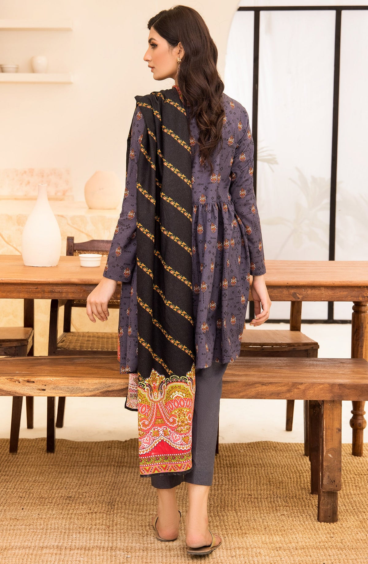 Orient - Unstitched 3 Piece Printed Karandi Shirt , Pant and Karandi Shawl Dupatta