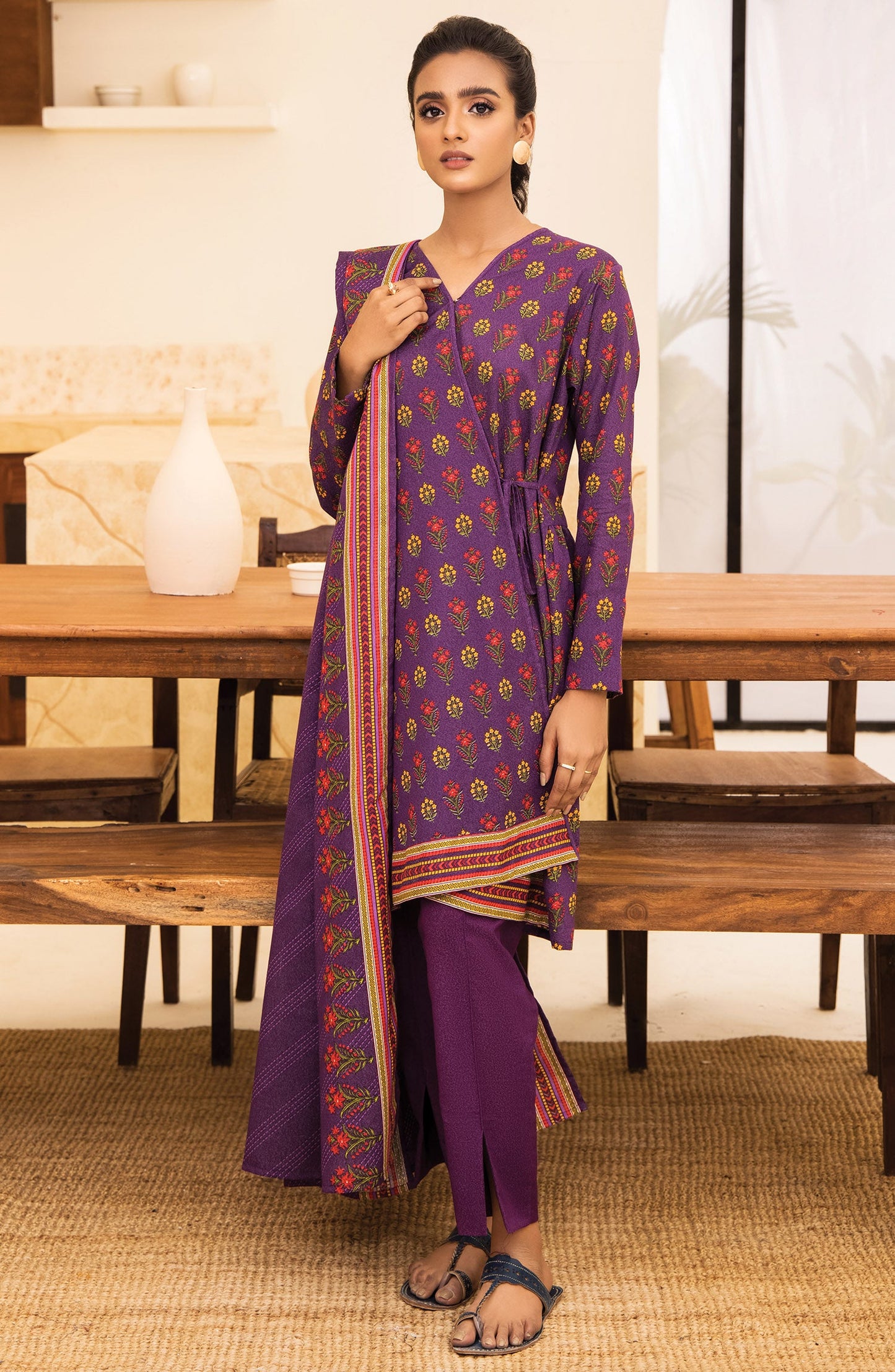 Orient - Unstitched 3 Piece Printed Karandi Shirt , Pant and Karandi Shawl Dupatta