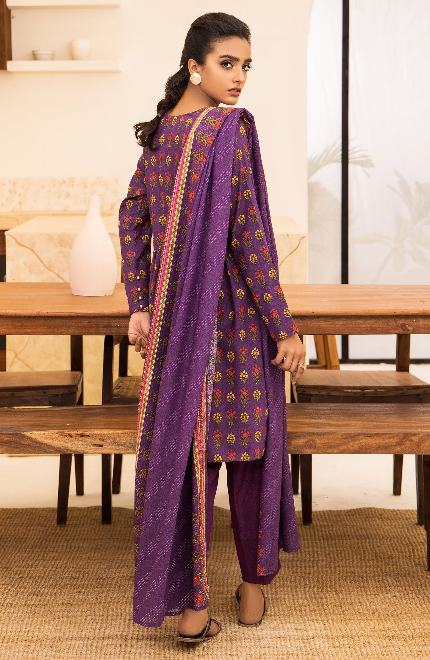 Orient - Unstitched 3 Piece Printed Karandi Shirt , Pant and Karandi Shawl Dupatta