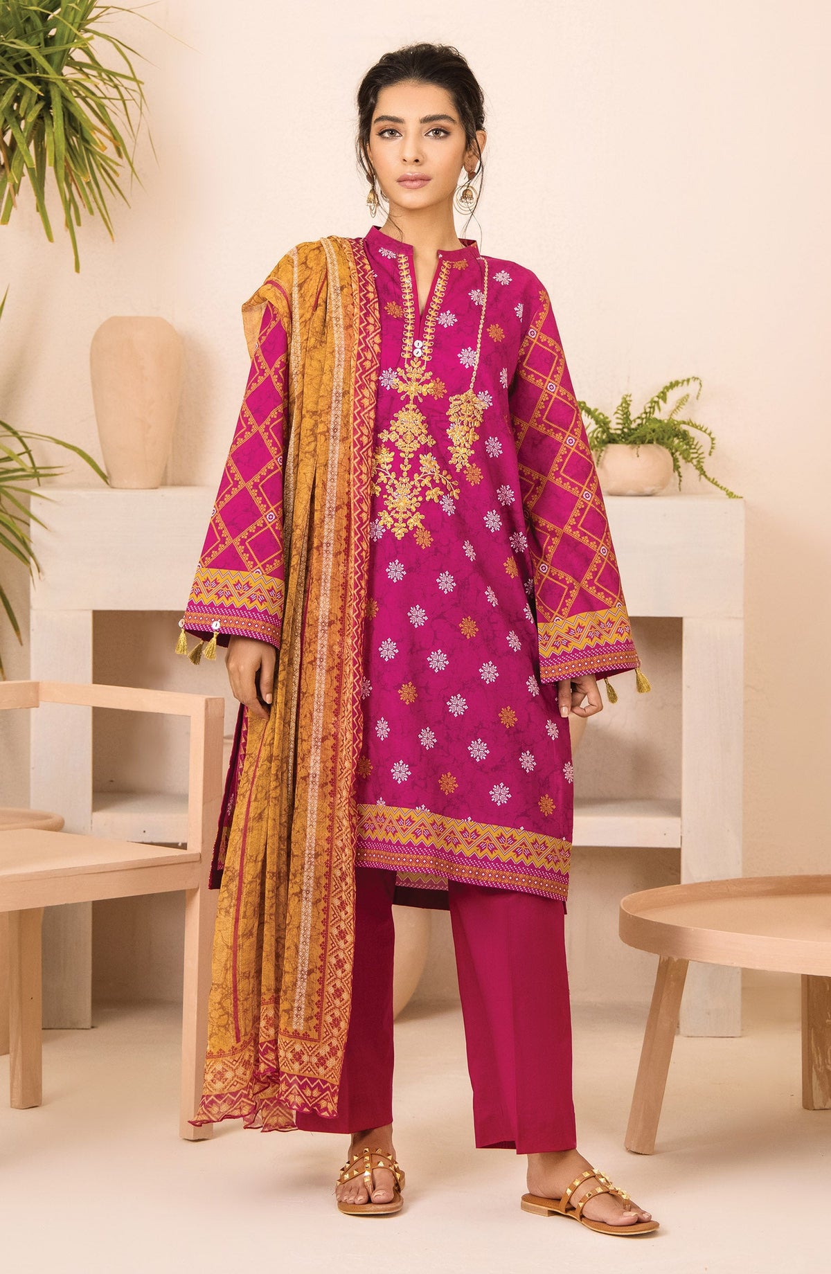 Orient - Unstitched 2 Piece Embroidered Lawn Shirt and Chiffon Dupatta