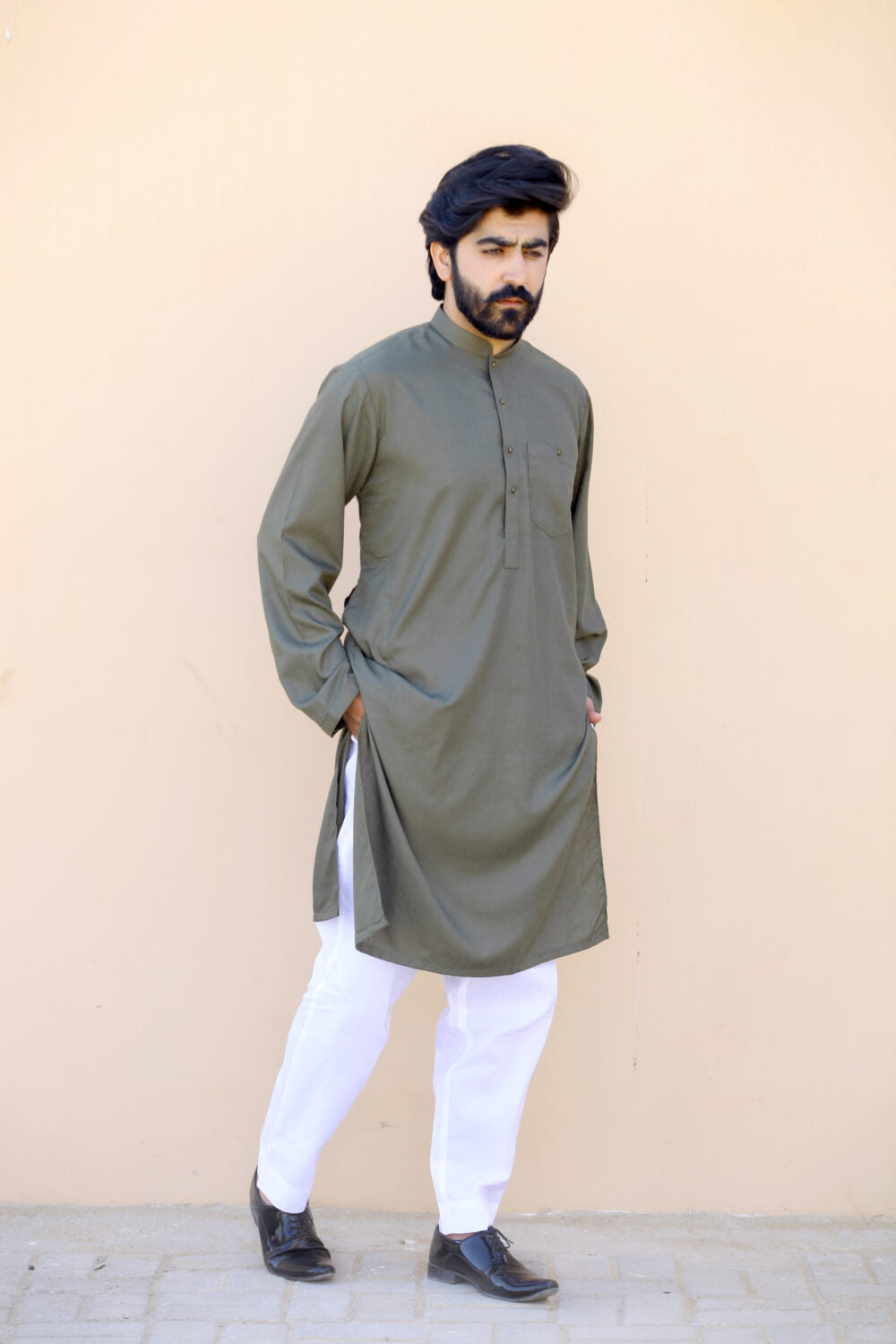 Bareeq Outfits - Seaweed Green Kurta