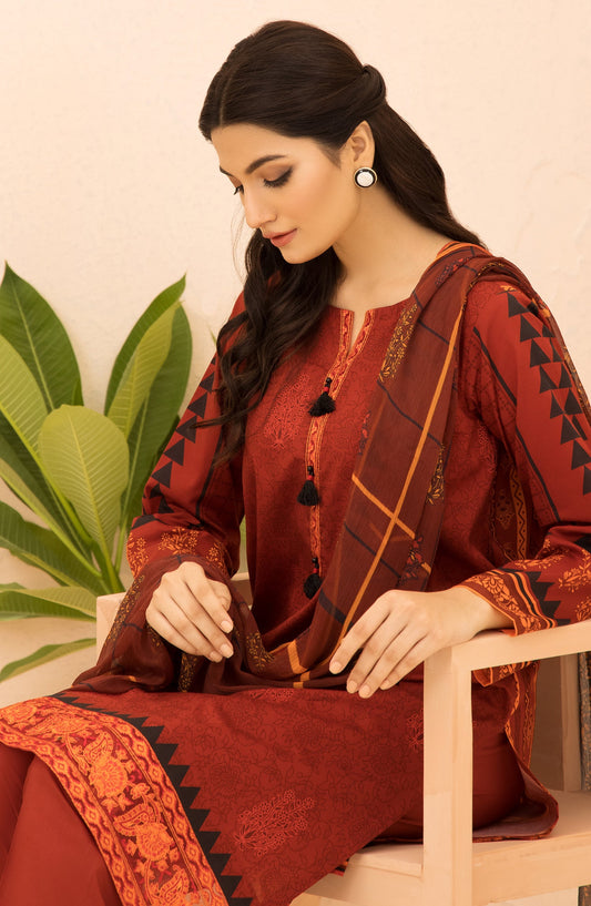 Orient - Unstitched 3 Piece Embroidered Heavy Lawn Shirt , Cambric Pant and Chiffon Dupatta