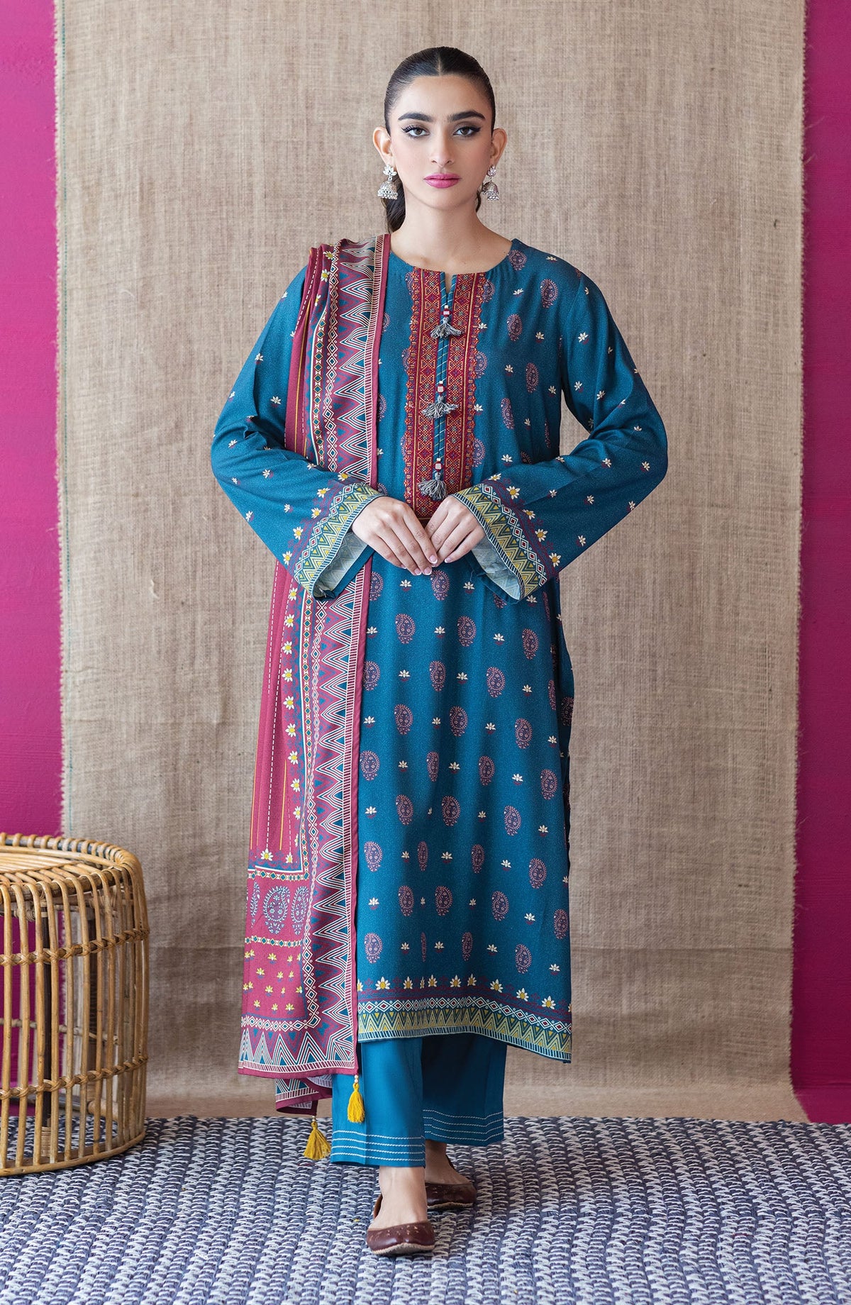 Orient - Unstitched 3 Piece Embroidered Linen Shirt , Linen Pant and Linen Dupatta