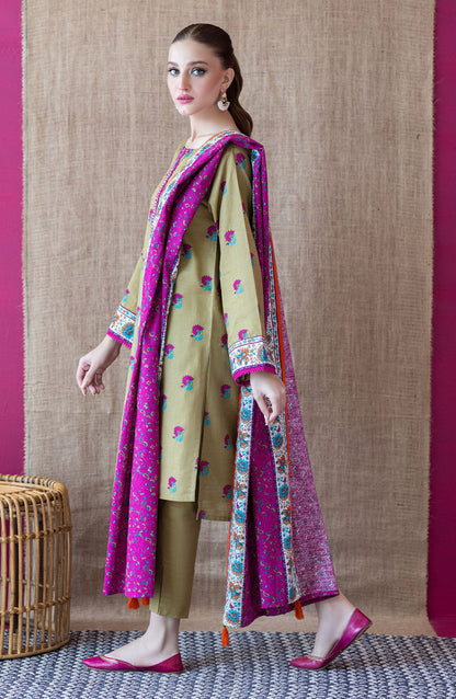 Orient - Unstitched 3 Piece Printed Khaddar Shirt , Khaddar Pant and Khaddar Dupatta