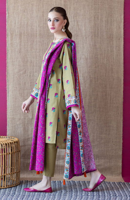 Orient - Unstitched 3 Piece Printed Khaddar Shirt , Khaddar Pant and Khaddar Dupatta