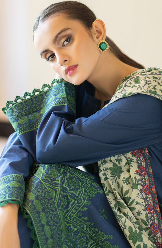 Orient - Unstitched 3 Piece Embroidered Cambric Shirt , Cambric Pant and Lawn Dupatta