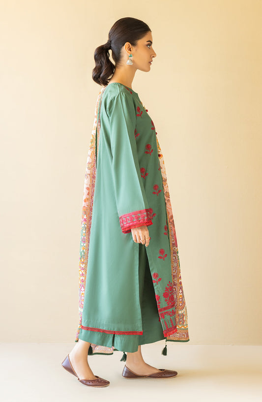 Orient - Unstitched 3 Piece Embroidered Cambric Shirt , Cambric Pant and Lawn Dupatta