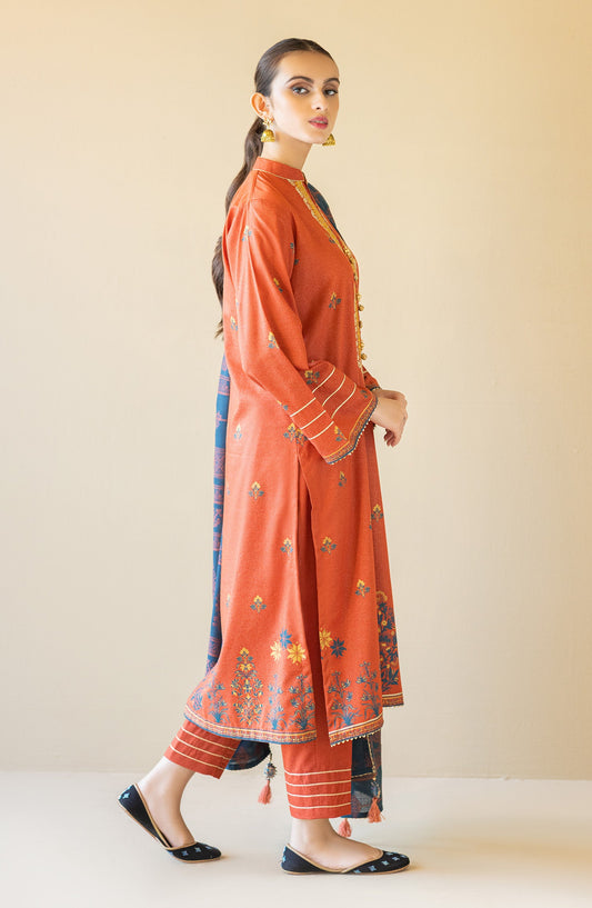 Orient - Unstitched 3 Piece Embroidered Karandi Shirt , Karandi Pant and Karandi Dupatta