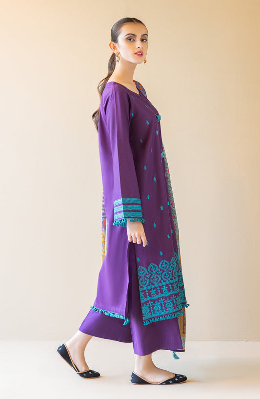 Orient - Unstitched 3 Piece Embroidered Cambric Shirt , Cambric Pant and Lawn Dupatta
