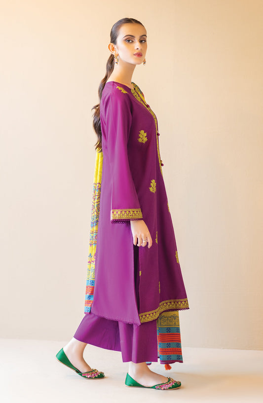 Orient - Unstitched 3 Piece Embroidered Cambric Shirt , Cambric Pant and Lawn Dupatta