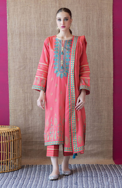 Orient - Unstitched 3 Piece Embroidered Cottel Shirt , Cottel Pant and Cottel Dupatta
