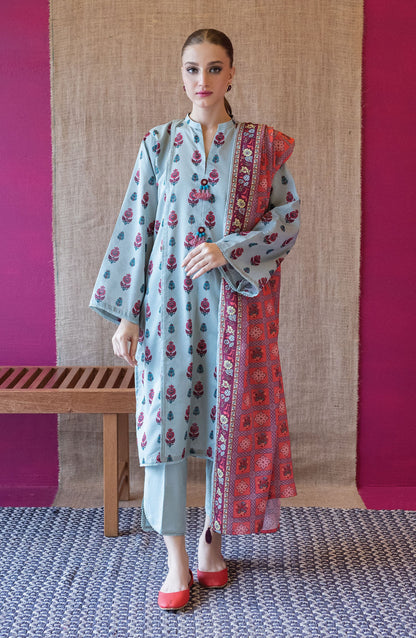 Orient - Unstitched 3 Piece Printed Karandi Shirt , Karandi Pant and Karandi Dupatta