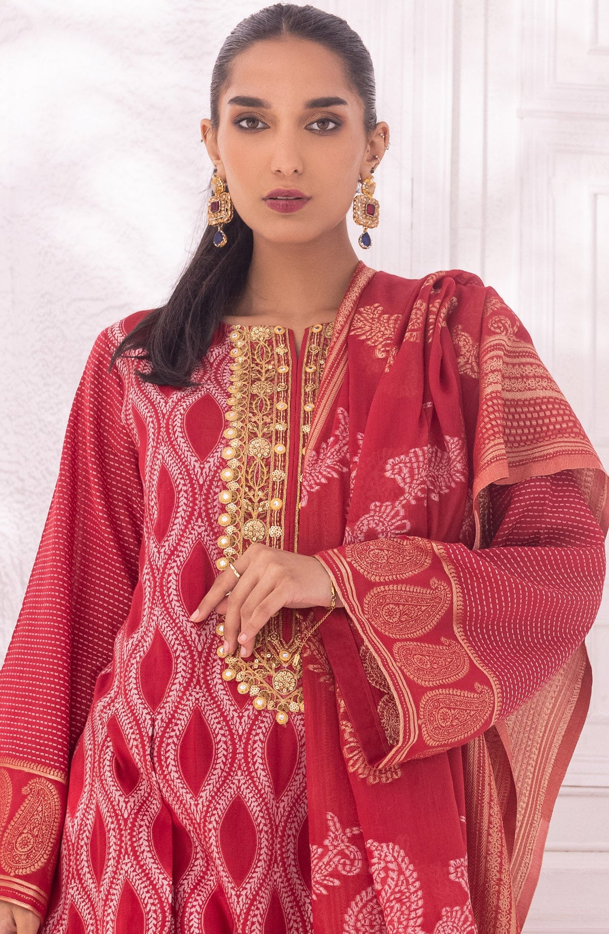 Orient - Unstitched 3 Piece Embroidered Jacquard Shirt , Cambric Pant and Jacquard Dupatta